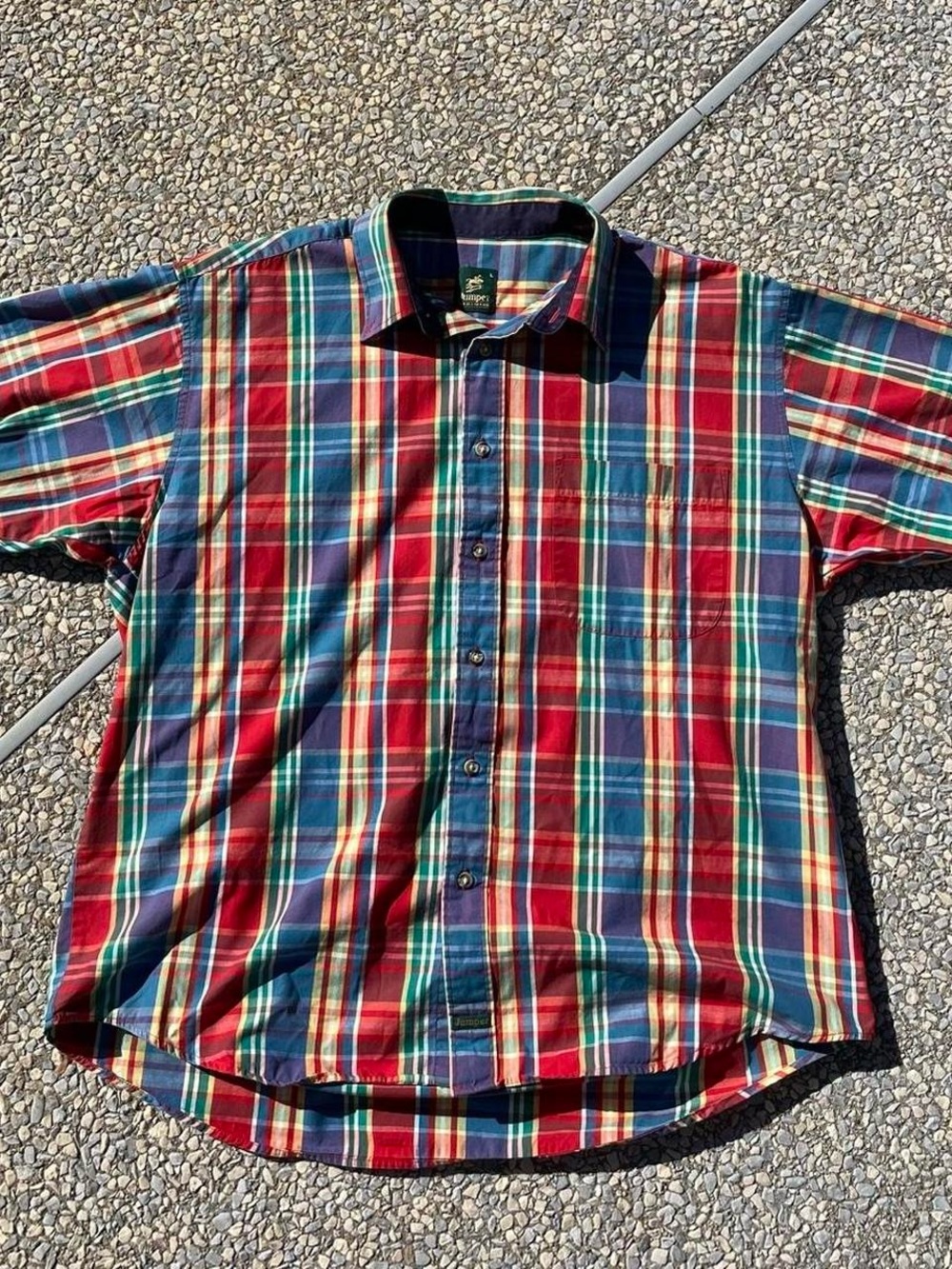 Jumper Men's Short-Sleeve Plaid Button-Down Shirt - Red & Blue